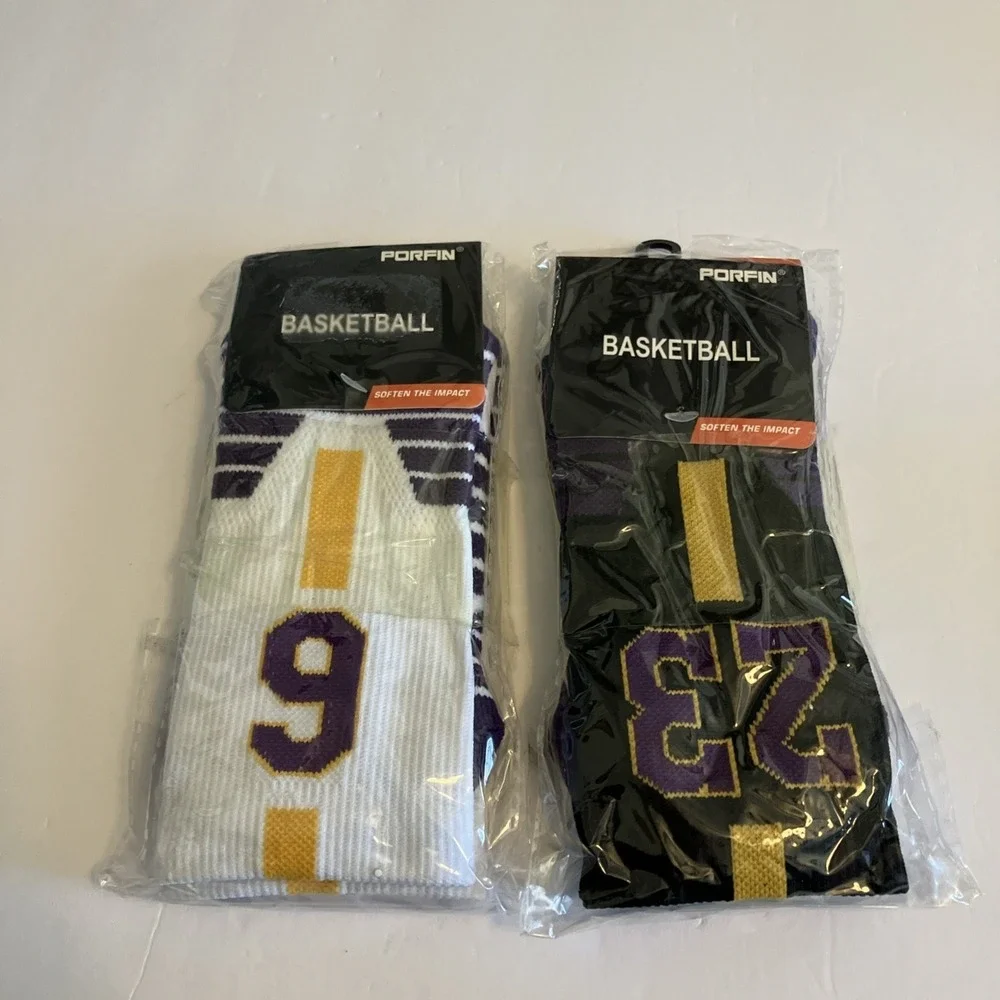 Porfin Basketball Socks Boys Medium Purple New Lakers LeBron James 23 6 2 Pairs